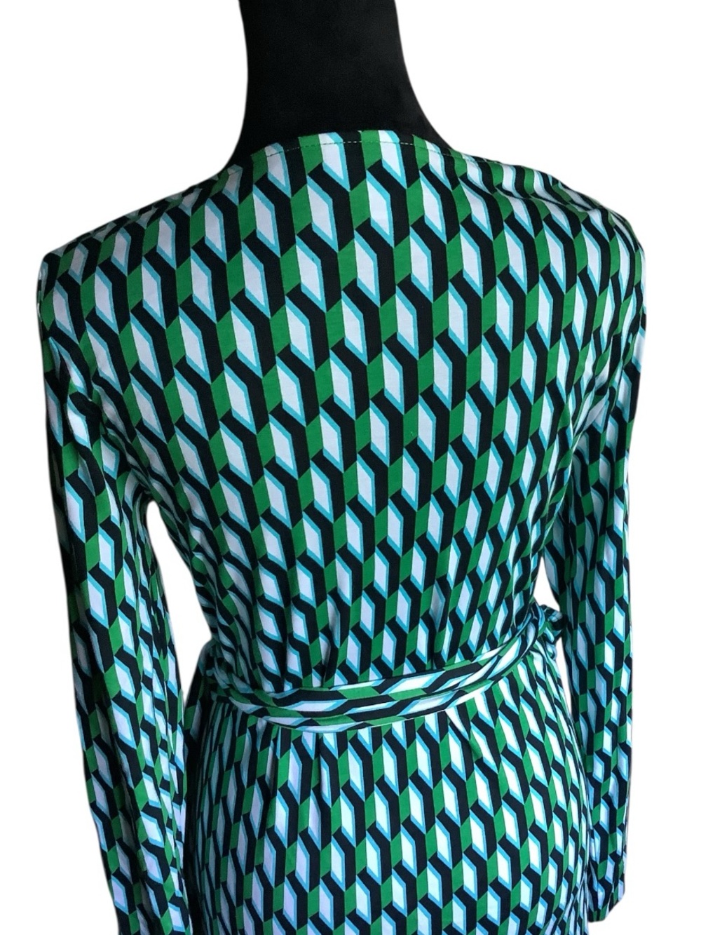 DVF for Target Wrap Dress Medium Green Blue Geometric Long Sleeve - Picture 5 of 9